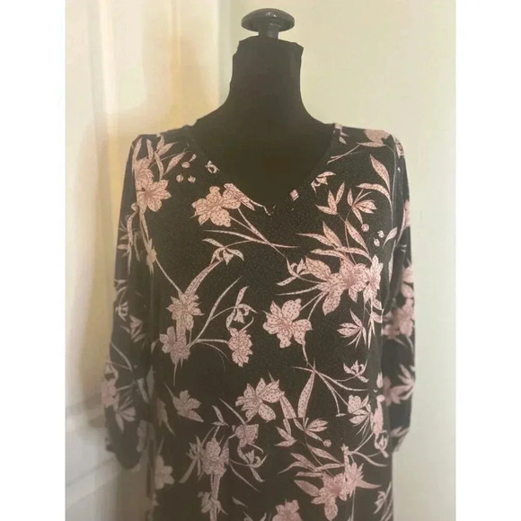 Julipa Women’s 10 Grey and Pink‎ Floral Jersey Stretch 3/4 Sleeve Maxi Dress - Picture 2 of 9